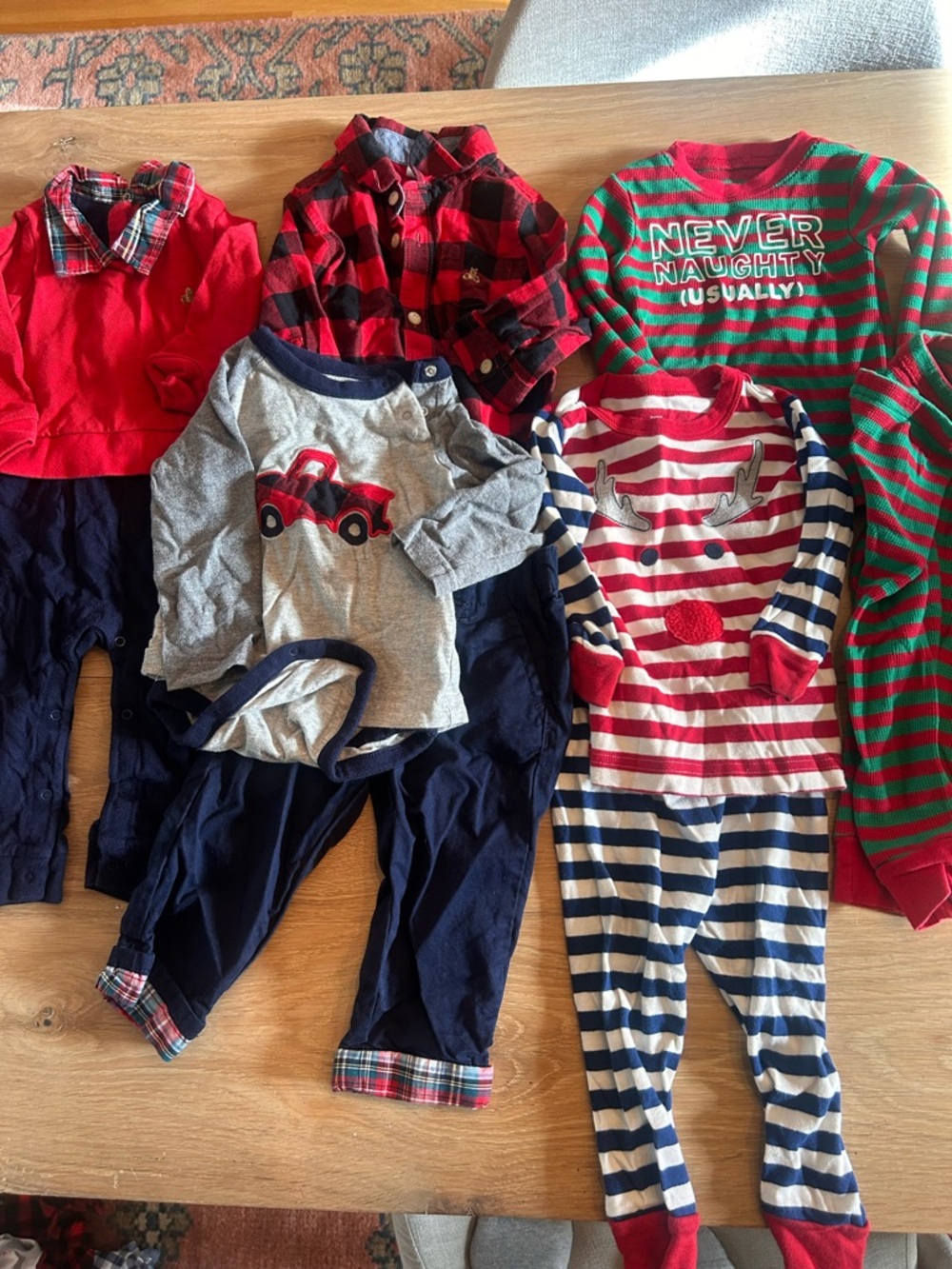 Lot 12-18 month Christmas GAP Red & Navy Kids Matching Pajama and Outfit Lot